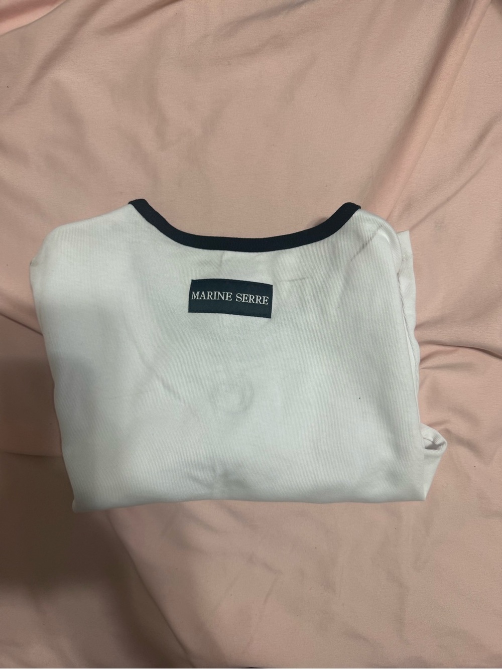 Marine Serre White Tee with Black Neck Trim